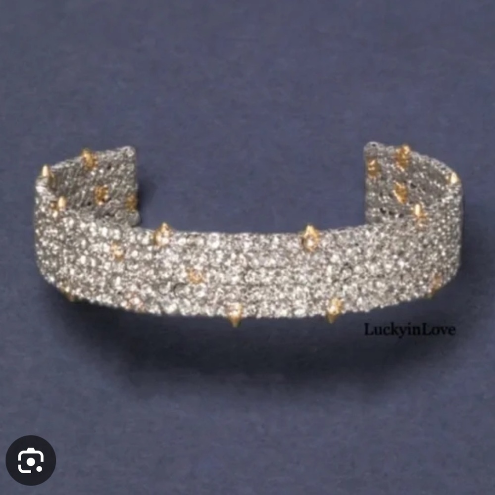 Alexis Bittar Silver Pavé Crystal Lace Thorny Cuff Small Cuff Bracelet - Picture 2 of 10